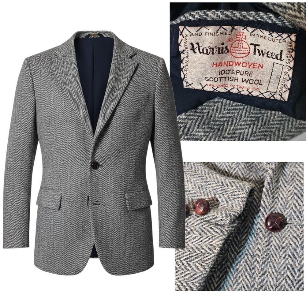 Harris Tweed Blazer Mens 42 Pure Scottish Wool Herringbone Tailored USA